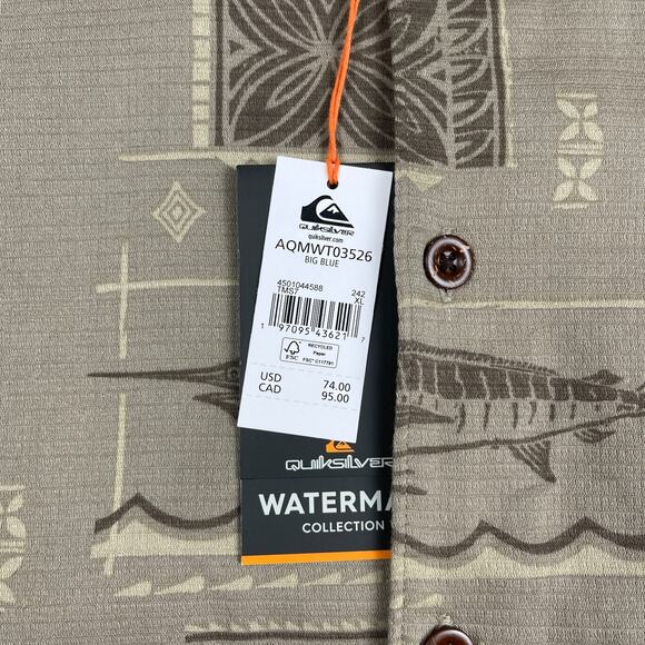 Quiksilver Waterman Big Blue Woven S/S Shirt Comfort Fit Taupe Men's Size XL $74 - Picture 3 of 8